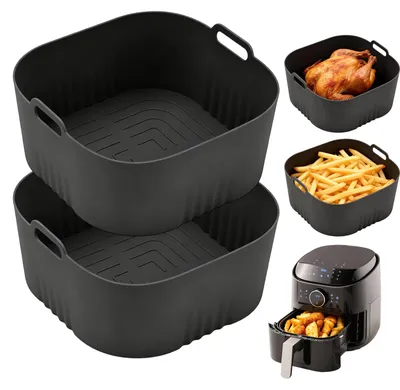 2er Set Silikonform für Heißluftfritteuse, 4,1 l, schwarz