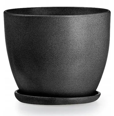 Zdjęcie produktu dla Doniczka Ceramiczna Czarna Duża Matowa Średnica 23,5 Cm Wysokość 19,5 Cm