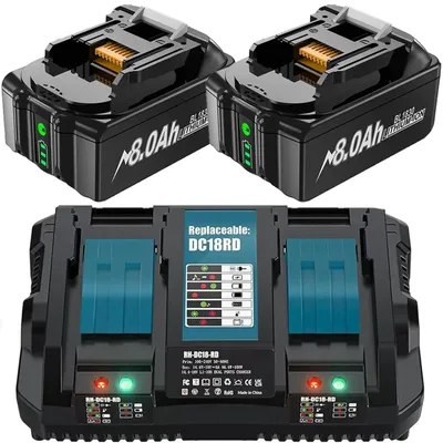 Image de Batterie pour outils électriques - Coffret de batteries de rechange 18V Li-Ion - Capacité de 8000 mAh - 2 batteries - Chargeur rapide 6A - Compatible avec les modèles BL1830, BL1815, BL1860, BL1840