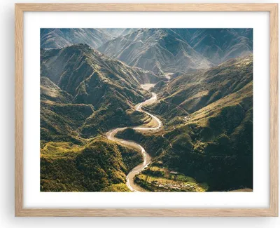 Produktbild von Gerahmtes Poster - Rahmen in heller Eiche - Berge Weg Wald - 50x40 cm - Wand Bild - Wanddeko - Wandbilder - Kunstposter - Wandposter - Bilderrahmen - Bilder - Kunstdruck - P2NAA50x40-4700