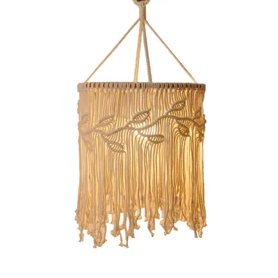 Image de Abat-jour suspendu bohème fait à la main Couverture de lampe suspendue Macramee Lampe de tenture pour chambre à coucher, salon