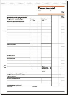 Produktbild von Formularbuch Kassenbericht A5 VE=10x50 Blatt