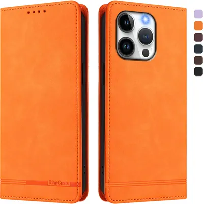Produktbild von Hülle für iPhone 13 Pro, Retro Kunstleder Ständer Klapphülle mit Kartenfächer und Magnetische Orange