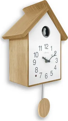 Immagine prodotto di Orologio a cucù moderno da parete in legno bianco con pendolo al quarzo, sensore di luce per lo spegnimento notturno