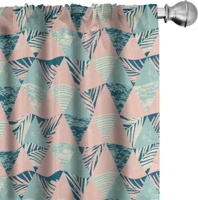 Zdjęcie produktu dla ABAKUHAUS Tropikalne zasłony, firanki, nowoczesny wzór trójkątów z paskami w pastelowych kolorach, 2 sztuki 75 x 245 cm, jasnoróżowy i niebieski petrolowy
