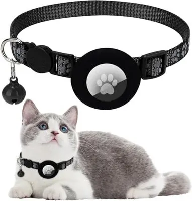Produktbild von Ledeak -Katzenkragen Airtag -Fall, reflektierender verstellbarer Kragen, Katze, GPS -Sicherheitsverschluss Bell, Kätzchen, Katzen (schwarz)