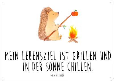 Produktbild von Mr. & Mrs. Panda Wandbild Igel Grillen DIN A4 - Weiß - Geschenk, wandtafel, Ziele, Motivation, Blechschild, tafel, Schild, Arbeitslos, Lustige Sprüche, Spruch, Türschild
