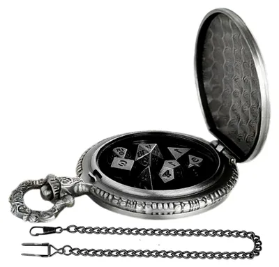 Produktbild von Metallwürfel-Set, tragbares Metallspielzeug mit Taschenuhr-Etui - sieben Spielwürfel - Brettspiel, Party, Zuhause, Reise, Geschenk