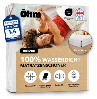 Productafbeelding van Ôhm matrasbeschermer, waterdicht, 90x190 cm, katoen, geschikt voor mensen met allergieën, gecertificeerd volgens
