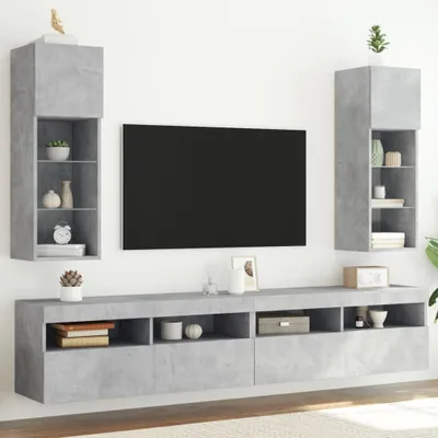 Produktbild von TV-Schränke mit LED-Leuchten 2 Stk. Betongrau 30,5x30x90 cm 837008