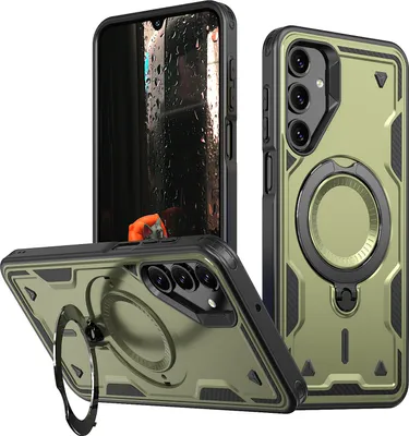 Produktbild von Dual Layer Hülle für Samsung Galaxy A16 5G/4G Metall Ring Ständer Magnetisch Stoßfest Militär Handyhülle Grün