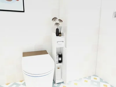 Produktbild von Badezimmerschrank, Badezimmer Aufbewahrungsregal, Schrank, Bodenstehend, Wasserdichter Schrank, Mehrzweck-Aufbewahrungsschrank für Wohnzimmer, Schlafzimmer, Küche (80x17x15cm)
