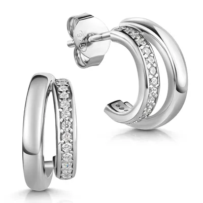 Produktbild von MATERIA by Matthias Wagner Creolen Stecker 925 Sterling Silber mit Zirkonia inklusive Schmuckbox SO-496