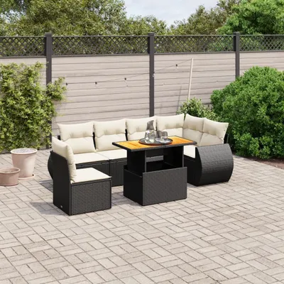 Produktbild von Design 7-tlg. Garten-Sofagarnitur mit Kissen Schwarz Poly Rattan, Gartenmöbel-Sets 2024 Neu