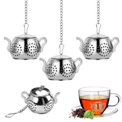 Teefilter aus Edelstahl, 4 Stück, feinmaschig, mit Kette