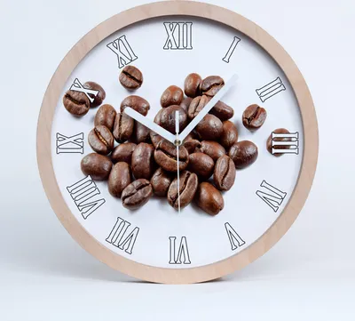 Produktbild von Holzuhr 20fi cm wanduhr - weiße Spitzen - Kaffeebohnen