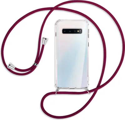 Produktbild von Handykette Backcover-Schutzhülle mit Band (Metall silberfarben) für Samsung Galaxy S10 - dunkelrot