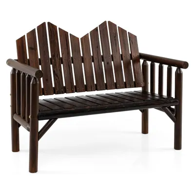Produktbild von KOMFOTTEU Gartenstuhl aus Massivholz, Stuhl für den Außenbereich mit Armlehnen und hoher Rückenlehne, ergonomische Balkonbank mit Lattenrost (Braun, 2-Sitzer)