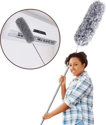 Produktbild von Staubwedel Teleskop Mit Extra Lang Ausziehbar Griff, 78-245cm Edelstahl Waschbar Staubwischer Staubbesen Mit Biegbarem