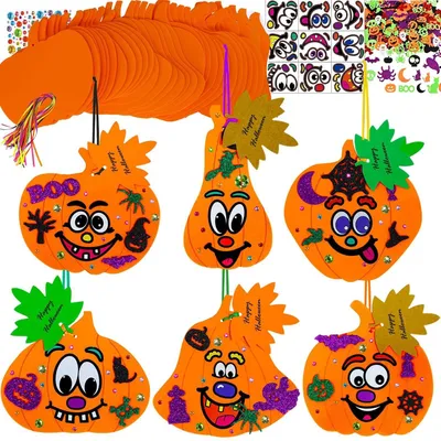 Imagen del producto de Kit para crear calabazas decorativas - Set de 12 unidades - Manualidades de Halloween para niños - Decoración de Halloween para niños