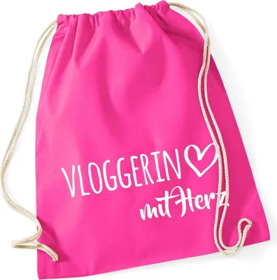 Produktbild von Huuraa Turnbeutel Vloggerin mit Herz 12 Liter Fuchsia Baumwolle Rucksack Geschenkidee