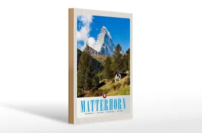 Produktbild von Holzschild Reise 20x30cm Matterhorn Schweiz Wald Gebirge Schnee