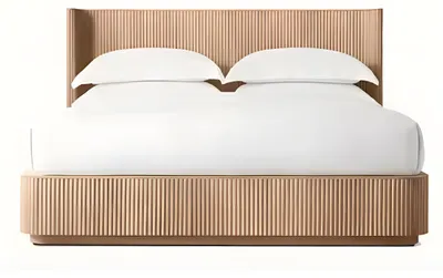 Zdjęcie produktu dla Łóżko podwójne 180x200cm drewniane zagłówek prążkowany luksusowa sypialnia