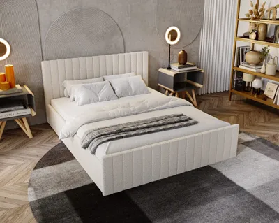 Obrázek produktu pro ADIDAR Prémiová čalouněná postel Carmen 180x200 cm - s kovovým rámem, podstavcem pod postel a roštem, kvalitní zpracování - krémová (Anthology 1)