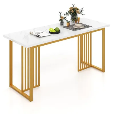 Obrázok produktu pre Jedálenský stôl, 160 x 60 cm, obdĺžnikový, s vzhľadom mramoru, pre 6-8 osôb