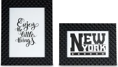 Produktbild von levandeo 2er Set Bilderrahmen Schwarz 10x15 + 13x18 Fotorahmen Rattan Optik Glas