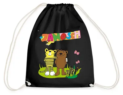 Produktbild von Spreadshirt Janosch Tiger und Bär Freundschaft Turnbeutel, One size, Schwarz
