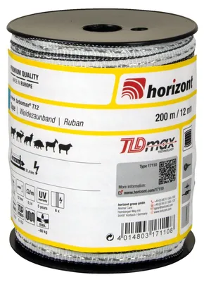 Produktbild von horizont Weidezaunband turbomax® T12 | 200 m |12 mm | 6 Leiter turbomax® - Unsere Premium-Serie für extreme und ganz besonders hohe Ansprüche. Das turbomax-Leitermaterial eignet sich optimal für lange bis sehr lange Zäune