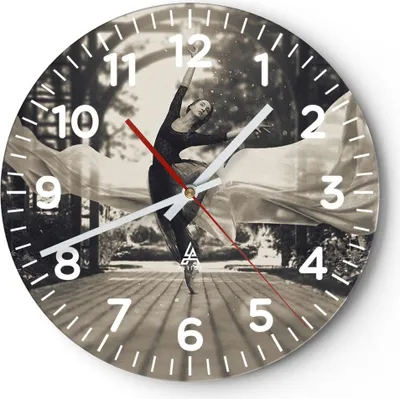 Produktbild von Wanduhr - Rund - Glasuhr - Ballerina Tanz Luft - 30x30cm - Schleichendes Uhrwerk - Lautlos - zum Aufhängen bereit - Dekoration Modern - Wanddekoration aus Glas - C4AR30x30-4945
