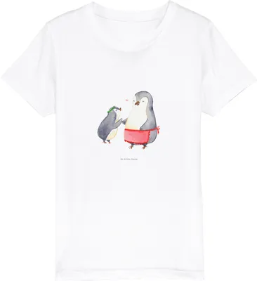 Produktbild von Mr. & Mrs. Panda Kleinkinder T-Shirt Pinguin mit Kind 12-14 Jahre (152/164) - Weiß - Geschenk, Mutter, Teenager, Baumwollshirt Kinder, Kindershirt, Shirt, Pinguine, Mama