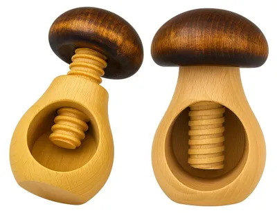 Produktbild von NEUSTANLO Nussknacker Set 2-teilig | Pilz Design in Braun | massives Buchenholz handgefertigt | Schraubgewinde mit dickem Gewinde | klassischer Charme | ideal für Walnüsse & Haselnüsse