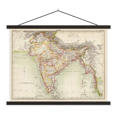 Produktbild von MuchoWow® Textilposter Illustration einer historischen Karte von Indien 150x113 cm mit schwarzem Rahmen - Wohnzimmer