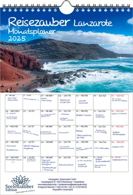 Produktbild von Reisezauber Lanzarote Planer DIN A4 Kalender für 2025 Arrecife Reise Urlaub Strand Spanien - Seelenzauber