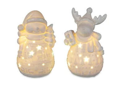 Produktbild von Formano Dekorative Winterfigur Schneemann oder Rentier für Winter und Weihnachten 14cm mit LED und Timer