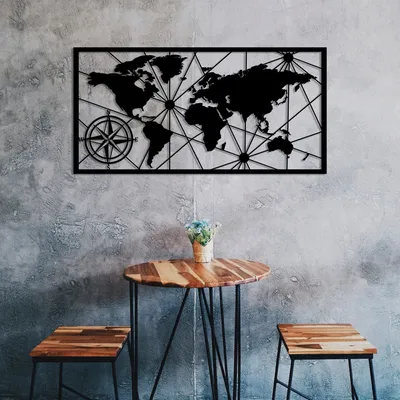 Immagine prodotto di Wallity, World- TNL1759, Nero, Altre decorazioni per la casa, 100 x 50 cm, 100% metallo (Spessore: 1