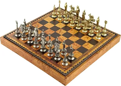 Produktbild von Italienisches Schachset Napaleone – Metallfiguren und Spielbrett 35x35 cm mit Damen und Backgammon