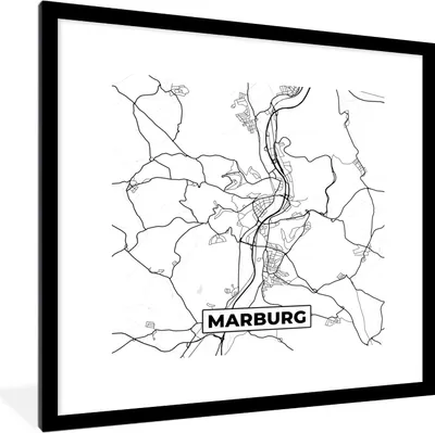 Produktbild von MuchoWow® Gerahmtes Poster Karte - Marburg - Stadtplan 40x40 cm - Poster mit Schwarzem Bilderrahmen Wandposter Rahmen Foto Bilder - Poster - Plakat im Rahmen