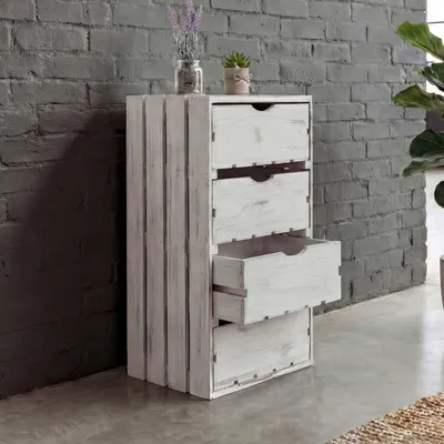 Produktbild von Kommode MCW-C62, Schubladenkommode Holzkiste, Shabby-Look Vintage, 4 Schubladen 70x32x26cm  weiß