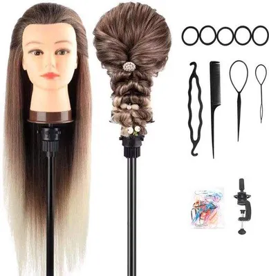 Image de Tête d'entraînement souple 26-28 pouces, tête de coiffeur, 100 % synthétique, noir ombré