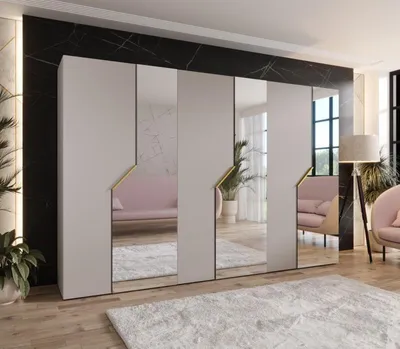 Obrázek produktu pro Široká zrcadlová skříň 300 cm ELIRA 2 - kašmír / zlaté úchyty