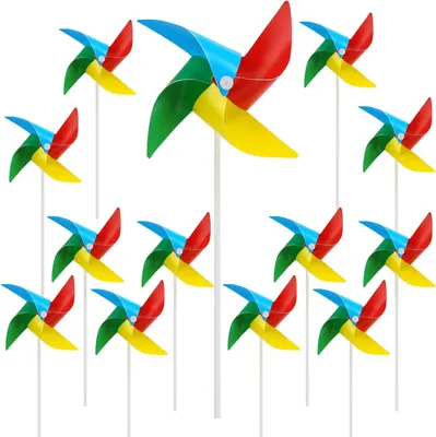 Produktbild von MKK 50 Stück Windräder in 4 Farben gemischt, 4 Flügel, bunte Windräder aus Kunststoff, Spielzeug für Kinder, Bastel-Windmühle für Haus, Garten, Rasen, Innen- und Außendekoration