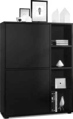 Produktbild von Vladon Highboard Schrank Anrichte Cuba mit 8 Fächern,  Germany, Korpus in Schwarz matt / Fronten in Schwarz matt