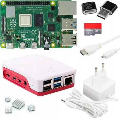 Zdjęcie produktu dla Raspberry Pi 4 zestaw startowy 8 GB karta SD 64 GB 4K radiatorów model