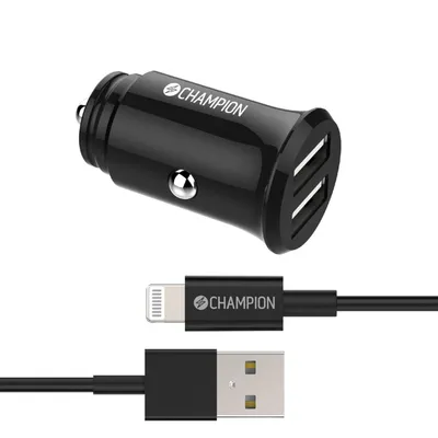 Image de Chargeur de voiture 24W + Câble USB-A vers Lightning Noir
