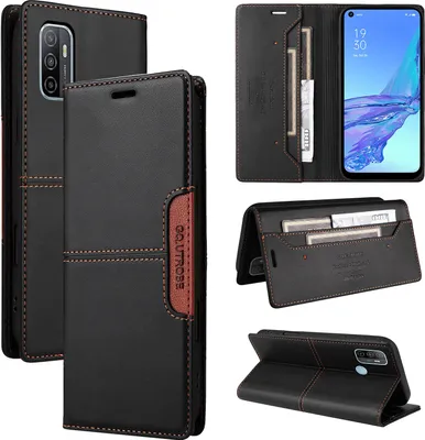 Produktbild von Handyhülle für Oppo A53/A53S/A33 (2020) Hülle, Leder Flip Wallet Kartenfach Stand Schutzhülle Schwarz