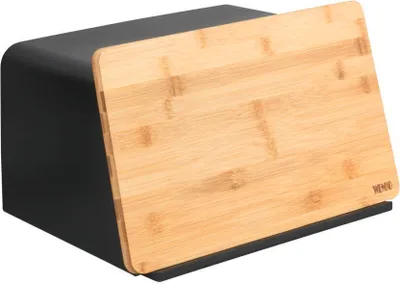 Imagen del producto de Caja para pan con tabla de bambú, color negro